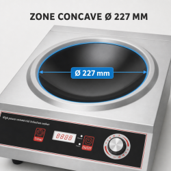 Induktionswok Pro 3500 W Edelstahl — Konkave Zone Ø227