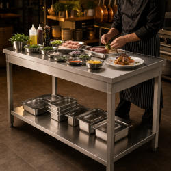 Stainless Steel Table 1600 x 600 mm with Lower Shelf — AISI 201