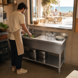 Edelstahlspüle 1 Becken Abtropffläche rechts - L 1000 x T 600 mm