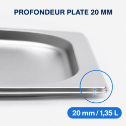Gastrobehälter GN 2/3 Edelstahl — Tiefe 20 mm, 1,35 L