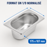 Bac Gastro GN 1/9 Inox - Profondeur 65 mm - 0,6 L