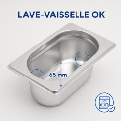 Bac Gastro GN 1/9 Inox - Profondeur 65 mm - 0,6 L