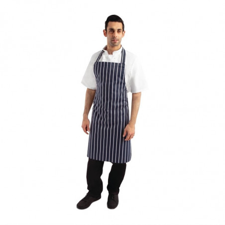 Tablier Bavette Sans Poche Rayé Marine Et Blanc 965 X 710 Mm - Whites Chefs Clothing - Fourniresto