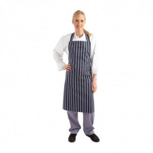 Apron Bib Without Pocket Striped Navy And White 965 X 710 Mm - Whites Chefs Clothing - Fourniresto