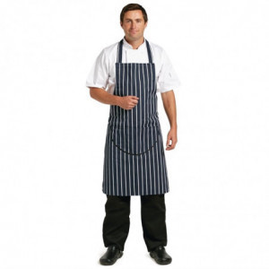 Schürze mit Latz und Tasche, gestreift in Marineblau und Weiß, 965 x 710 mm - Whites Chefs Clothing - Fourniresto