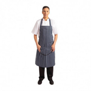 Apron Bib With Pocket Striped Navy And White 965 X 710 Mm - Whites Chefs Clothing - Fourniresto