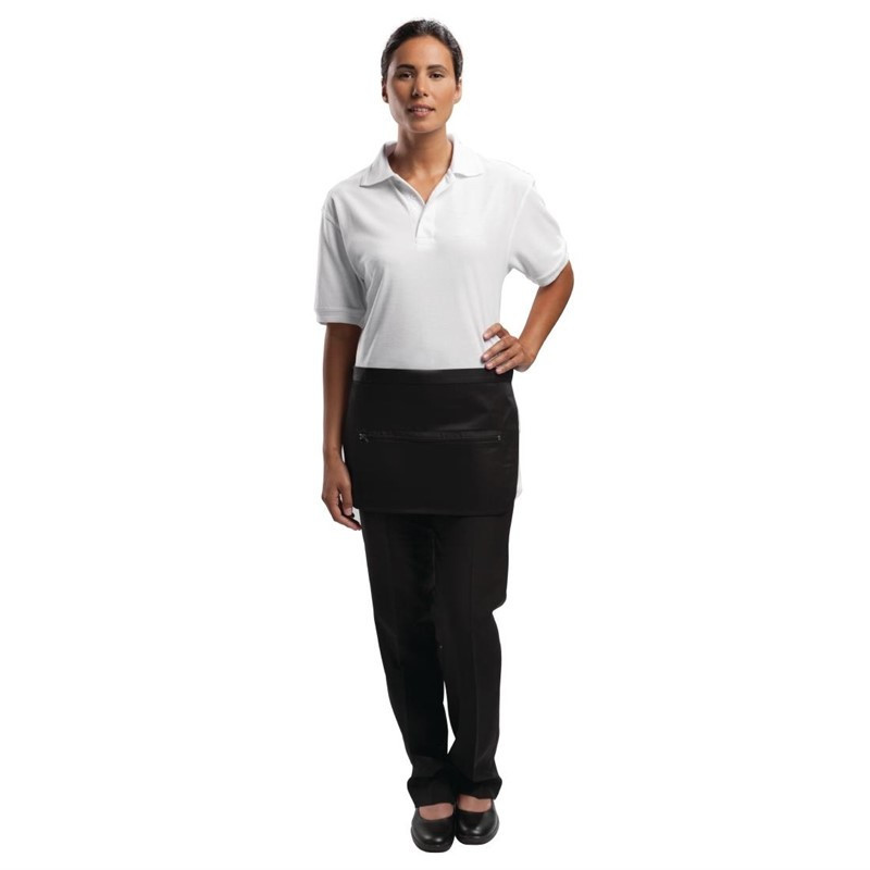 Apron Lemonade with Pockets and Zipper Black Polycotton 450 x 305 mm - Whites Chefs Clothing - Fourniresto