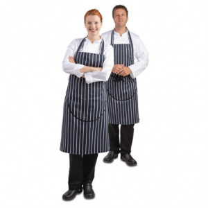 Extra Long Striped Navy Blue and White Bib Apron Without Pocket - Whites Chefs Clothing - Fourniresto