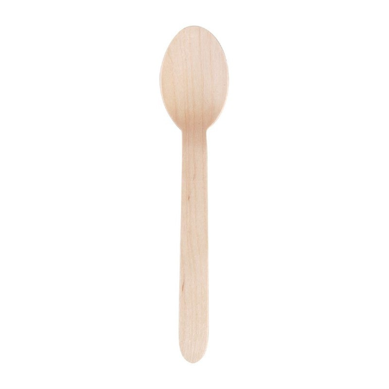 Biodegradable Wooden Dessert Spoon 166mm - Pack of 100 - Fiesta Green - Fourniresto