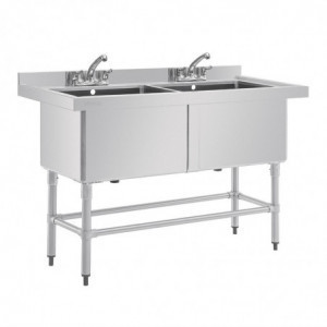 Double Evier Profond Avec Dosseret 2 X 100 L 1410 X 600 Mm - Vogue - Fourniresto