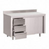 Tischschrank aus Edelstahl mit Aufkantung 3 Schubladen rechts und Schiebetüren - L 1200 x T 700mm - Gastro M