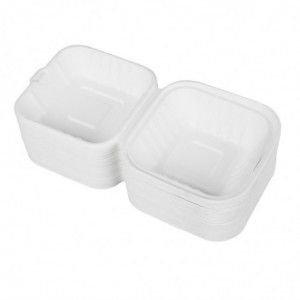 Scharnierdeckel-Schalen aus kompostierbarem Bagasse - 500 ml - Packung mit 250 - Fiesta Green