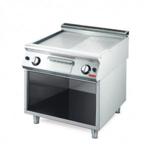 Plancha Gas 700 mit halb glatter, halb gerillter verchromter Platte - Gastro M - Fourniresto