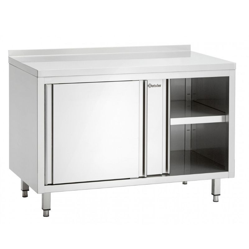 Stainless Steel Cabinet with Sliding Doors, Shelf, and Backsplash - L 1600 mm