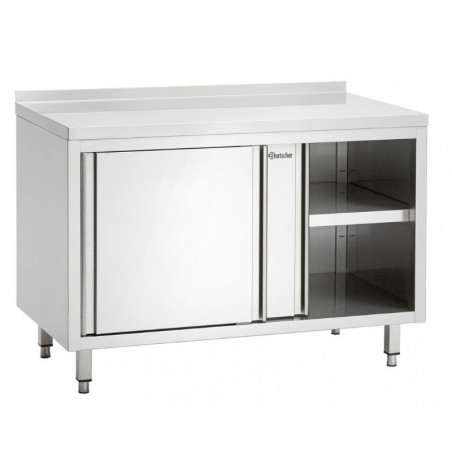 Stainless Steel Cabinet with Sliding Doors, Shelf, and Backsplash - L 2000 mm