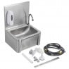 Stainless Steel Hand Wash with Knee Operated Control, Backsplash, and Soap