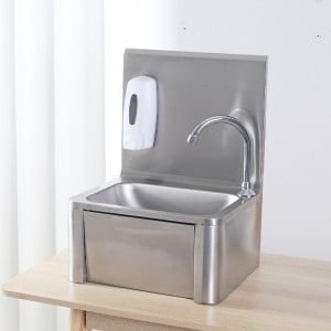 Stainless Steel Hand Wash with Knee Operated Control, Backsplash, and Soap