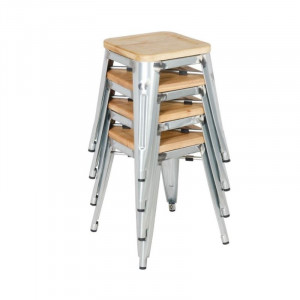 Niedrige Bistrohocker aus Stahl mit Holzsitz - 4er-Set - Bolero