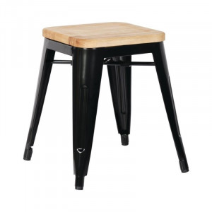 Niedrige Bistrohocker aus schwarzem Stahl mit Holzsitz - 4er-Set - Bolero
