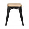 Tabourets Bistro Bas en Acier Noir avec Assise en Bois - Lot de 4 - Bolero