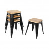 Niedrige Bistrohocker aus schwarzem Stahl mit Holzsitz - 4er-Set - Bolero