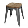 Niedrige Bistrohocker aus grauem Metallstahl mit Holzsitz - 4er-Set - Bolero