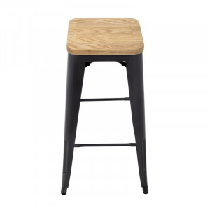 Hoher Bistrohocker aus grauem Stahl mit Holzsitz - 4er-Set - Bolero