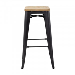 Hoher Bistrohocker aus grauem Stahl mit Holzsitz - 4er-Set - Bolero