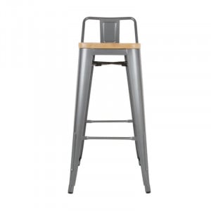 Hohe Hocker mit Rückenlehne und Sitz aus Holz - Metallisches Grau - 4er-Set - Bolero