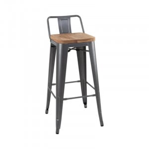 Hohe Hocker mit Rückenlehne und Sitz aus Holz - Metallisches Grau - 4er-Set - Bolero