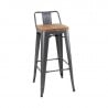High Stools with Backrest and Wooden Seat - Metallic Gray - Set of 4 - Bolero