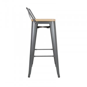 Hohe Hocker mit Rückenlehne und Sitz aus Holz - Metallisches Grau - 4er-Set - Bolero