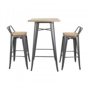 Hohe Hocker mit Rückenlehne und Sitz aus Holz - Metallisches Grau - 4er-Set - Bolero