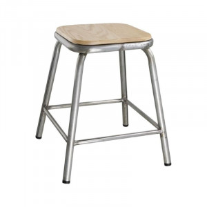 Tabouret Bas en Acier Galvanisé avec Assise en Bois Cantina - Lot de 4 - Bolero