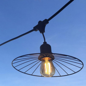Outdoor String Light with Steel Lampshade and Filament Bulb - Chic Cage Light - Lumisky