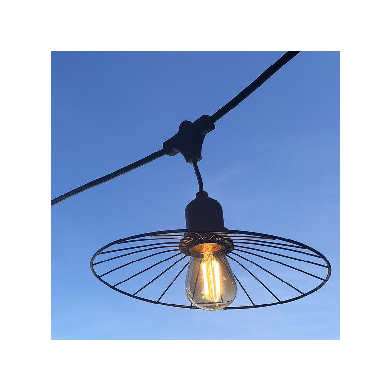 Outdoor String Light with Steel Lampshade and Filament Bulb - Chic Cage Light - Lumisky