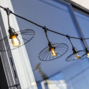 Outdoor String Light with Steel Lampshade and Filament Bulb - Chic Cage Light - Lumisky