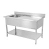 Plonge 1 Sink with Backsplash and Shelf - L 1200 x D 700 mm | Dynasteel