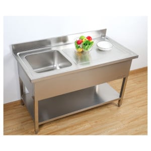 Edelstahlspüle 1 Becken Abtropffläche rechts - L 1000 x T 600 mm