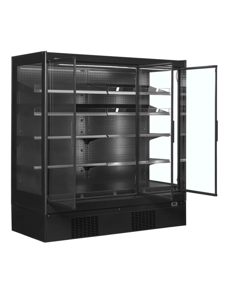 Schwarze Supermarkt-Kühlvitrine - 3 Türen - 1160 L