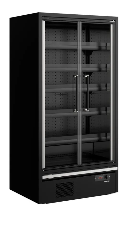 Schwarze Supermarkt-Kühlvitrine - 2 Glastüren - 472 L