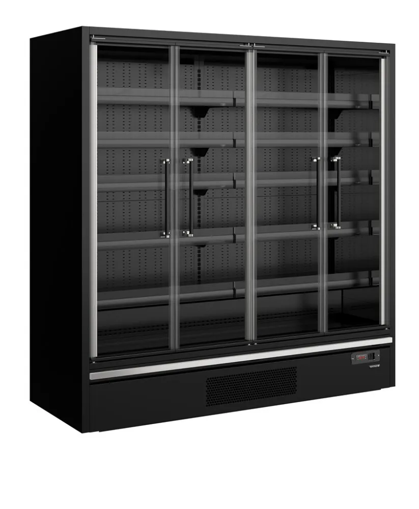 Schwarze Supermarkt-Kühlvitrine - 4 Glastüren - 943 L