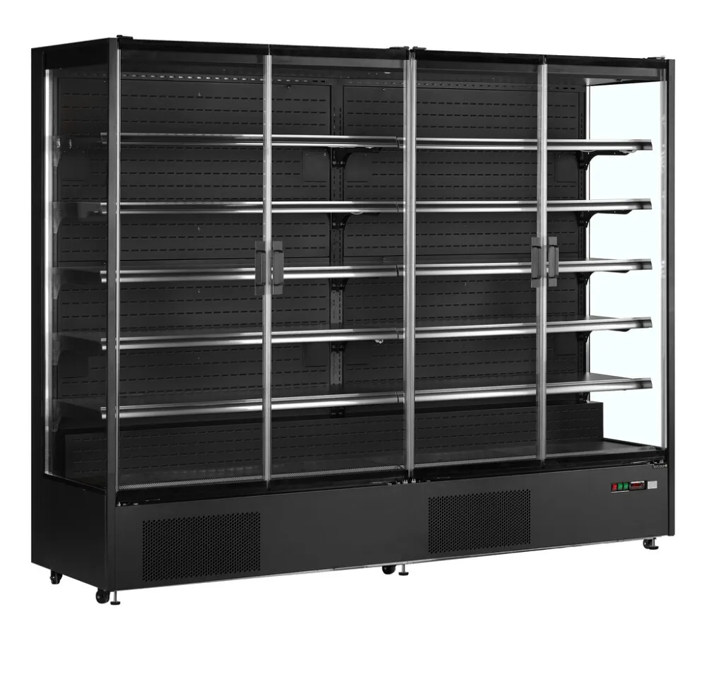Schwarze Supermarkt-Kühlvitrine - 4 Glastüren - 1529 L