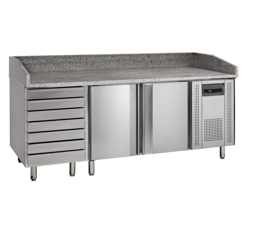 Edelstahl-Pizzatisch - 2 Türen und 7 Schubladen