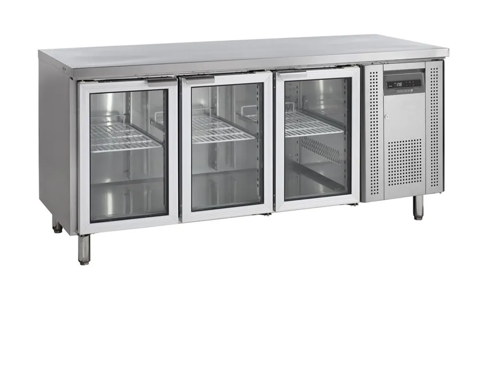 Edelstahl-Kühltisch - 3 Glastüren - GN 1/1