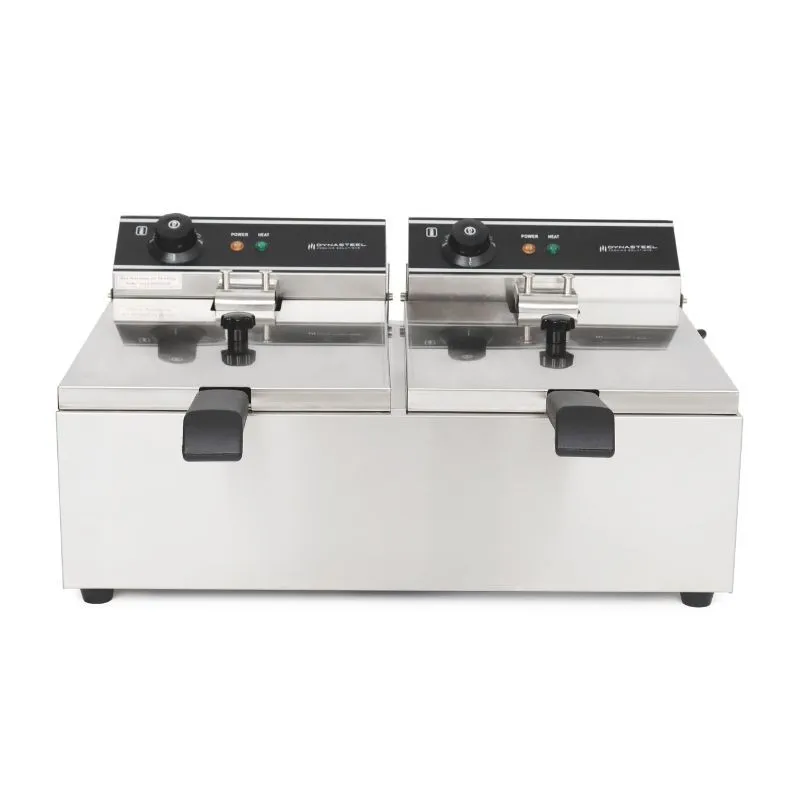 Professionelle Doppel-Fritteuse 2 x 10 L 6000 W, Thermostat 50-200 °C, Timer, Edelstahlbehälter, Snacking CHR