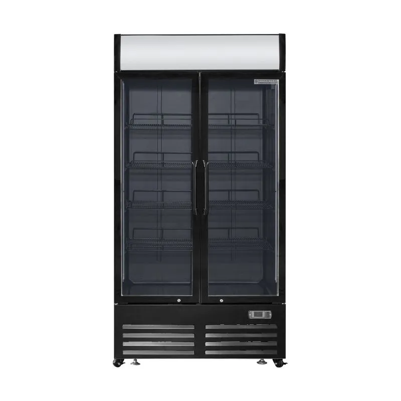 Kühlvitrine für Getränke 736 L 2 Glastüren Schwingtüren 2-8 °C, Werbedach, Gas R290, 258 W, Schwarz