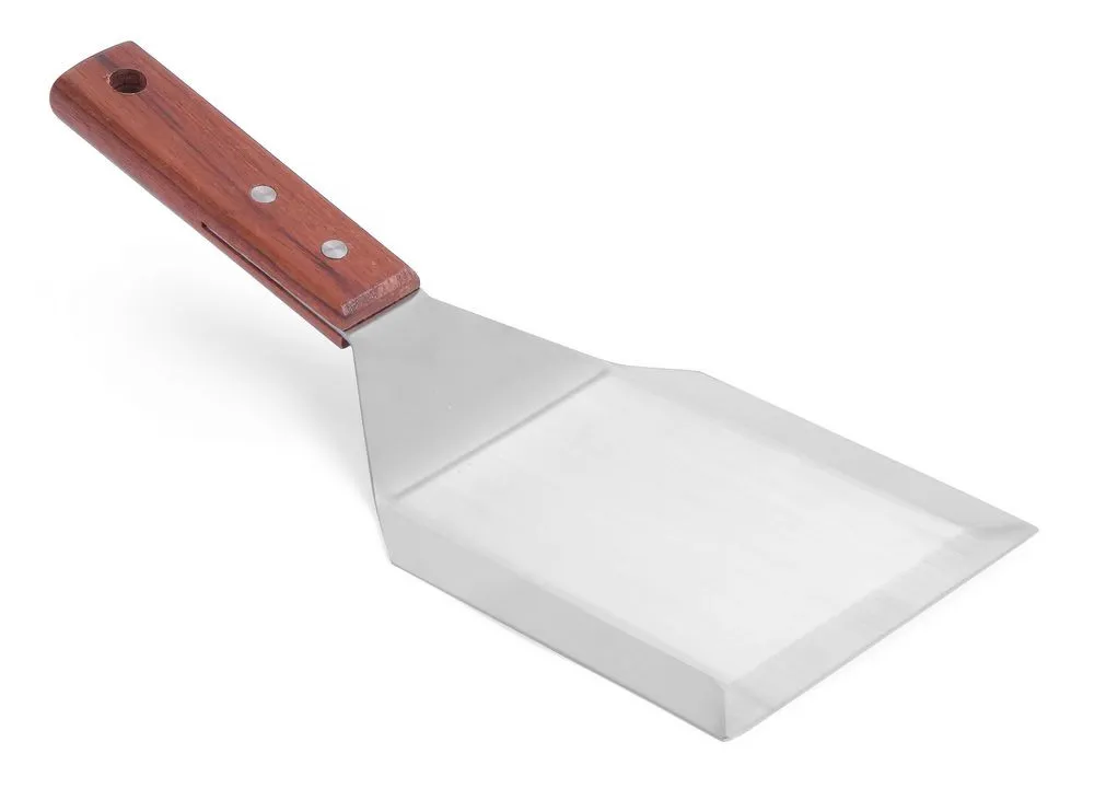 Hamburgerwender aus Edelstahl mit gebogenem Holzgriff - 15 cm