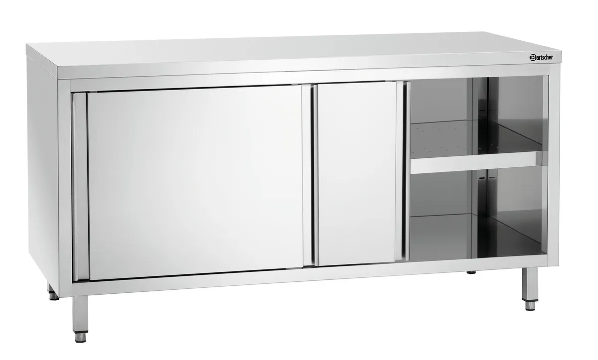 Möbel aus Edelstahl mit Schiebetüren und Regal - L 1600 mm