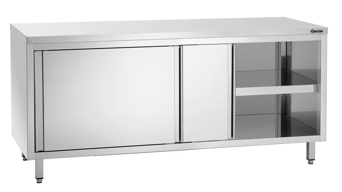 Möbel aus Edelstahl mit Schiebetüren und Regal - L 1800 mm